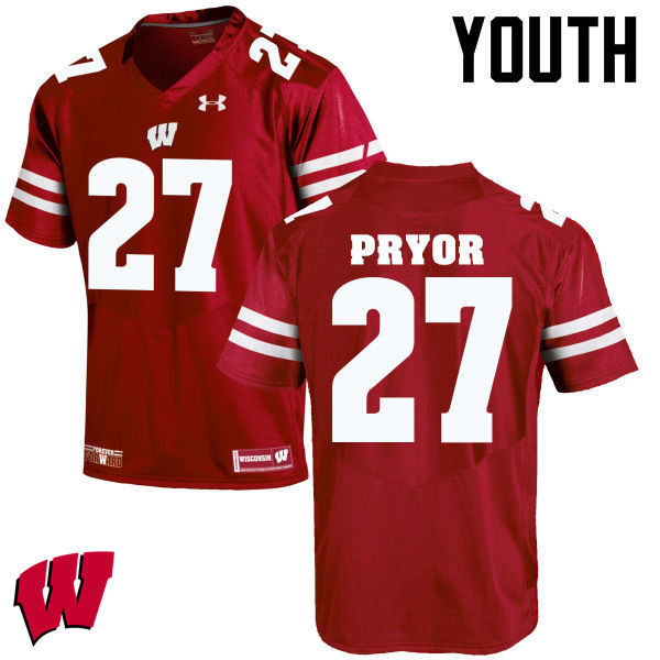 Wisconsin Badgers Youth #27 Kendrick Pryor NCAA Under Armour Authentic Red College Stitched Football Jersey KE40S27MC
